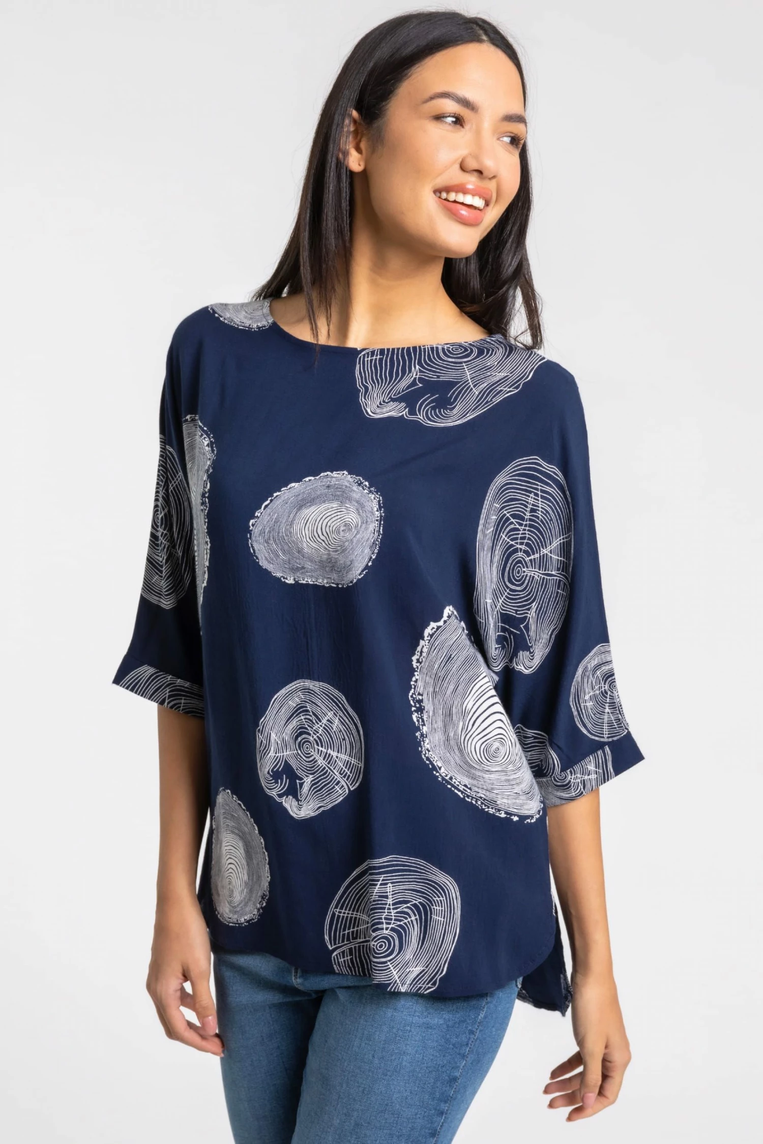Roman Blue Linear Abstract Print Tunic Top 3 Roman Blue Linear Abstract Print Tunic Top