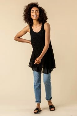 Roman Black Lace Overlay Hanky Hem Vest Top -Roman Sales Shop unnamed file 12697