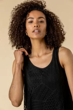 Roman Black Lace Overlay Hanky Hem Vest Top -Roman Sales Shop unnamed file 12698