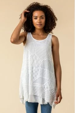 Roman Black Lace Overlay Hanky Hem Vest Top -Roman Sales Shop unnamed file 12700