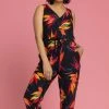 Roman Black Tropical Floral Print Tie Waist Jumpsuit 2 Roman Black Tropical Floral Print Tie Waist Jumpsuit -Roman Sales Shop unnamed file 12710