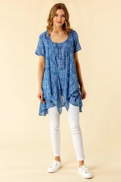 Roman Blue Floral Print Crinkle Tunic Top -Roman Sales Shop unnamed file 12723