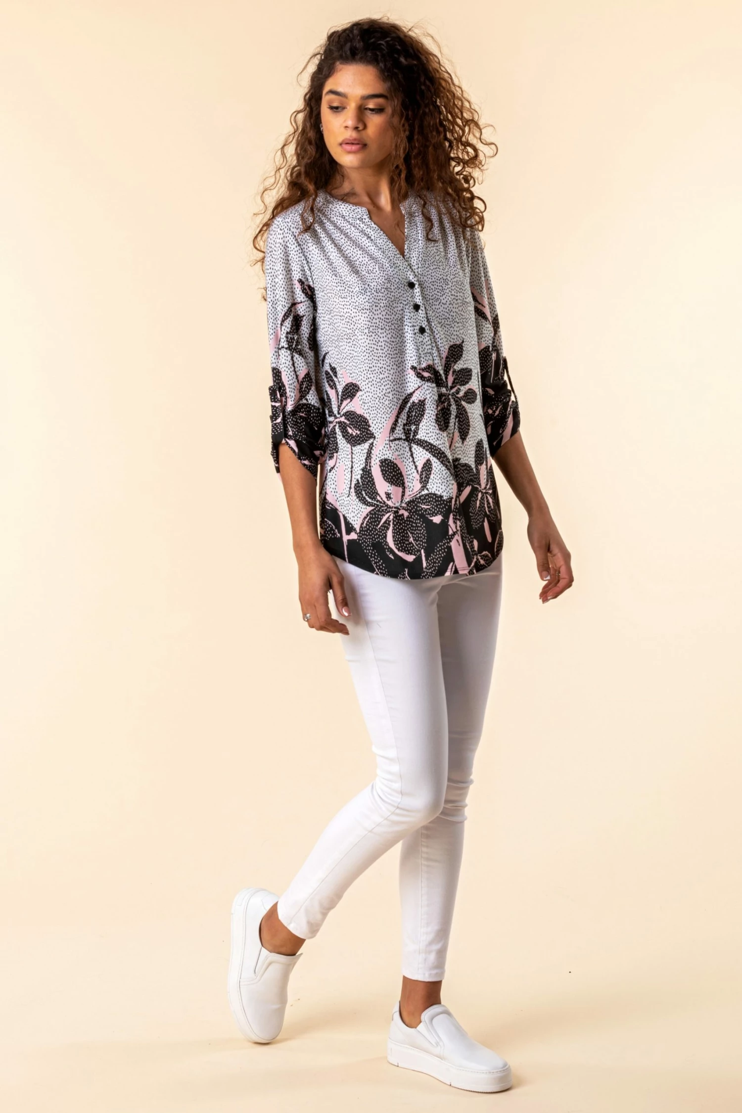 Roman Pink Floral Hem Spot Print Shirt 5 Roman Pink Floral Hem Spot Print Shirt - Image 3