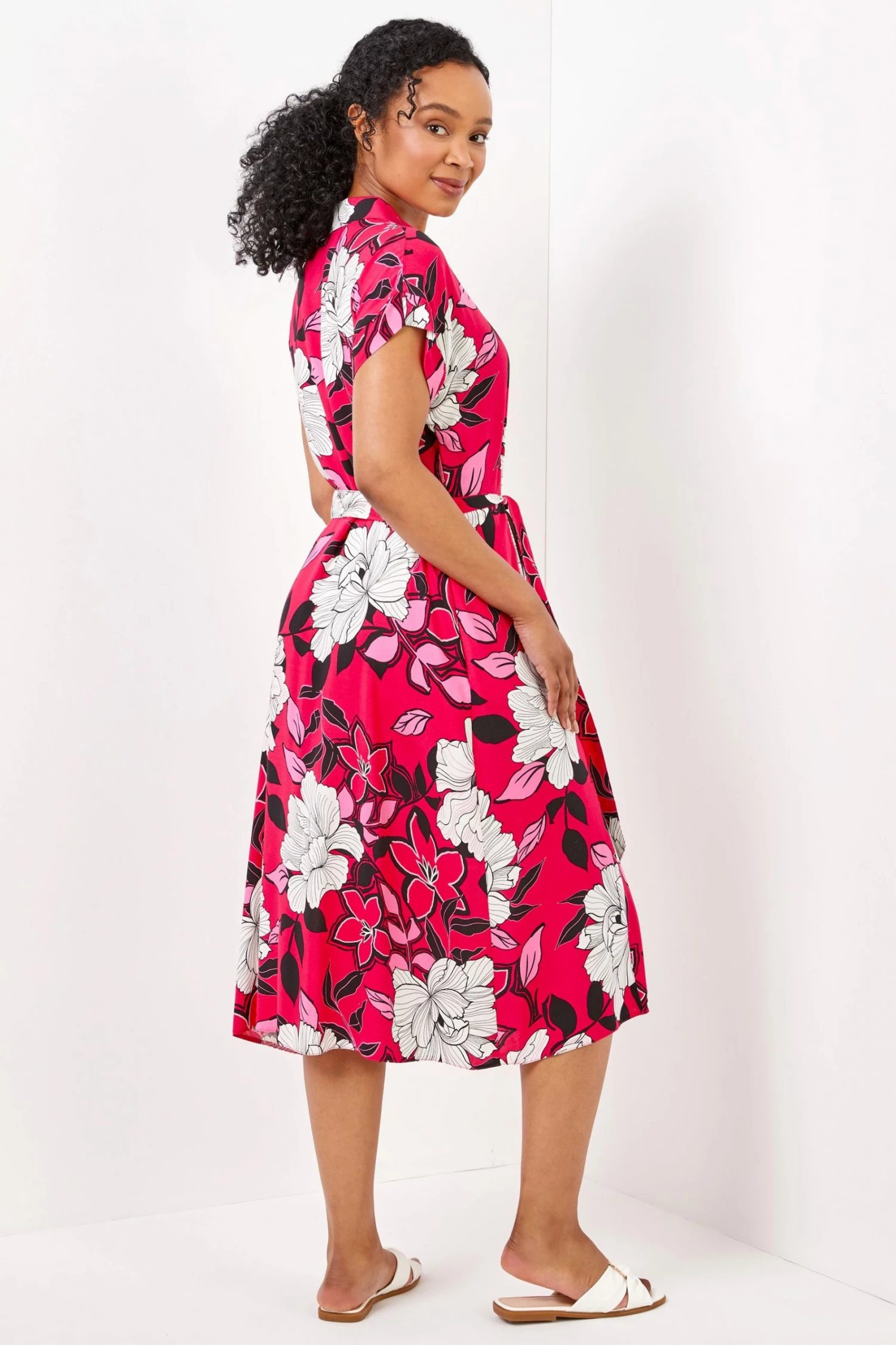 Roman Pink Petite Floral Print Belted Shirt Dress 4 Roman Pink Petite Floral Print Belted Shirt Dress - Image 2
