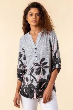 Roman Pink Floral Hem Spot Print Shirt 11 Roman Pink Floral Hem Spot Print Shirt -Roman Sales Shop unnamed file 12730