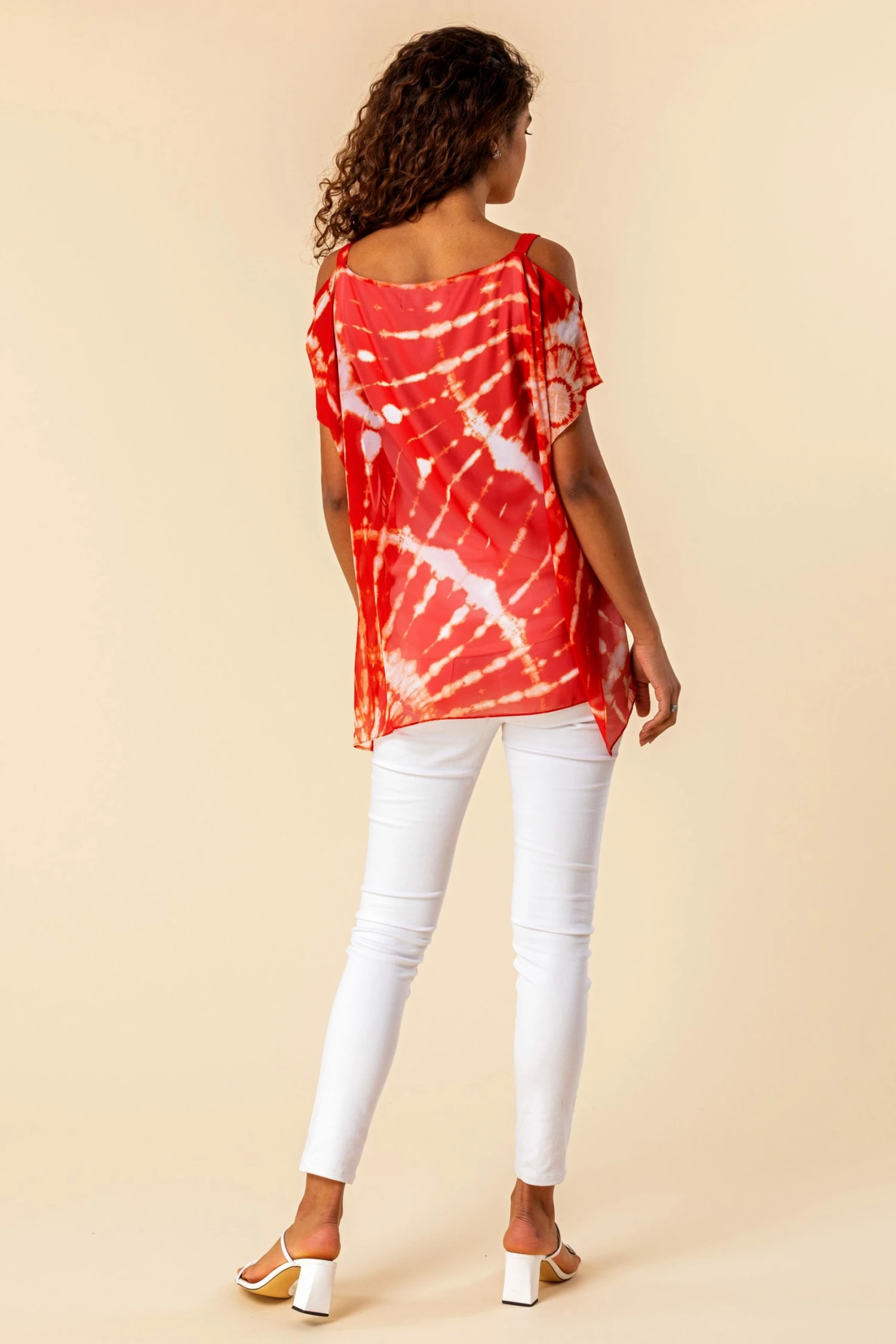 Roman Red Cold Shoulder Tie Dye Print Top 4 Roman Red Cold Shoulder Tie Dye Print Top - Image 2