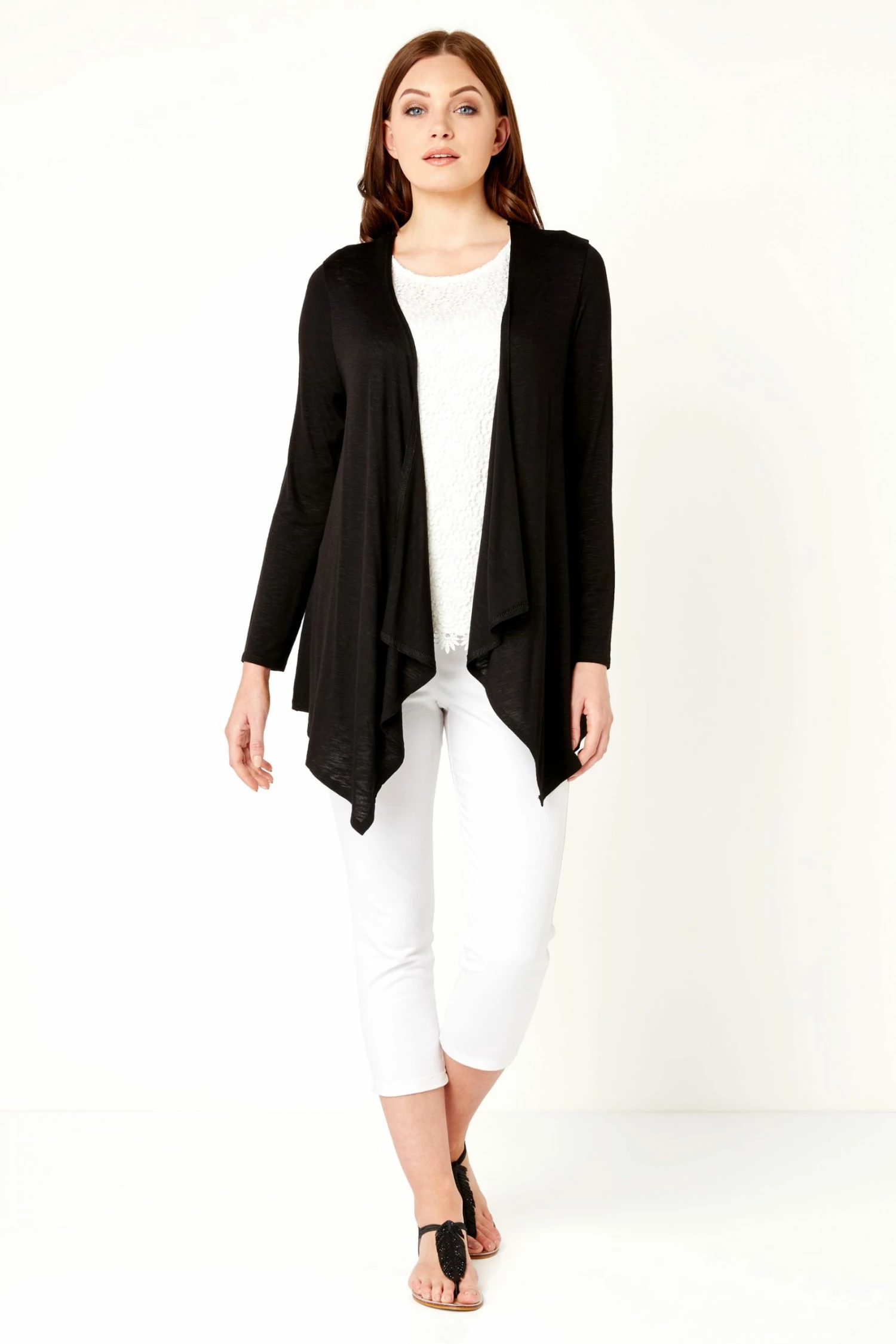 Roman Black Waterfall Front Jersey Cardigan 4 Roman Black Waterfall Front Jersey Cardigan - Image 2