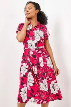 Roman Pink Petite Floral Print Belted Shirt Dress 12 Roman Pink Petite Floral Print Belted Shirt Dress -Roman Sales Shop unnamed file 1276