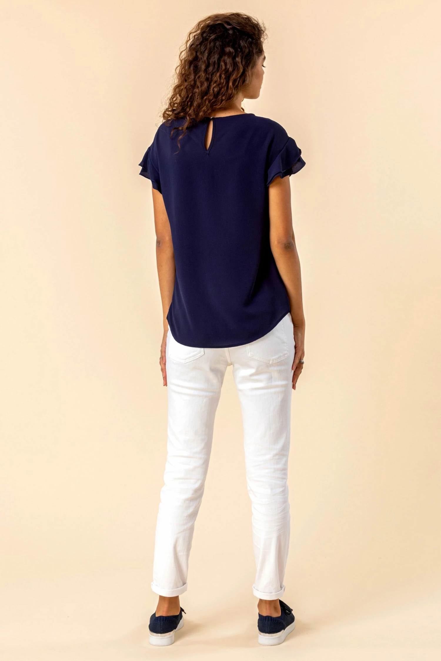 Roman Navy Ruffle Detail Short Sleeve Top 4 Roman Navy Ruffle Detail Short Sleeve Top - Image 2