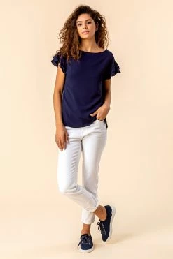 Roman Navy Ruffle Detail Short Sleeve Top 9 Roman Navy Ruffle Detail Short Sleeve Top -Roman Sales Shop unnamed file 12779