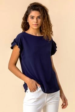 Roman Navy Ruffle Detail Short Sleeve Top 11 Roman Navy Ruffle Detail Short Sleeve Top -Roman Sales Shop unnamed file 12781