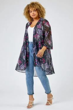 Roman Black Curve Ditsy Floral Print Longline Kimono 9 Roman Black Curve Ditsy Floral Print Longline Kimono -Roman Sales Shop unnamed file 12784
