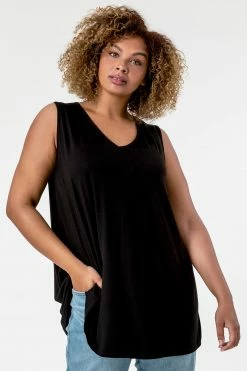 Roman Black Curve Plain V-Neck Vest Top 9 Roman Black Curve Plain V-Neck Vest Top -Roman Sales Shop unnamed file 12794