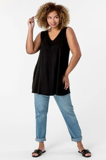 Roman Black Curve Plain V-Neck Vest Top 7 Roman Black Curve Plain V-Neck Vest Top - Image 5