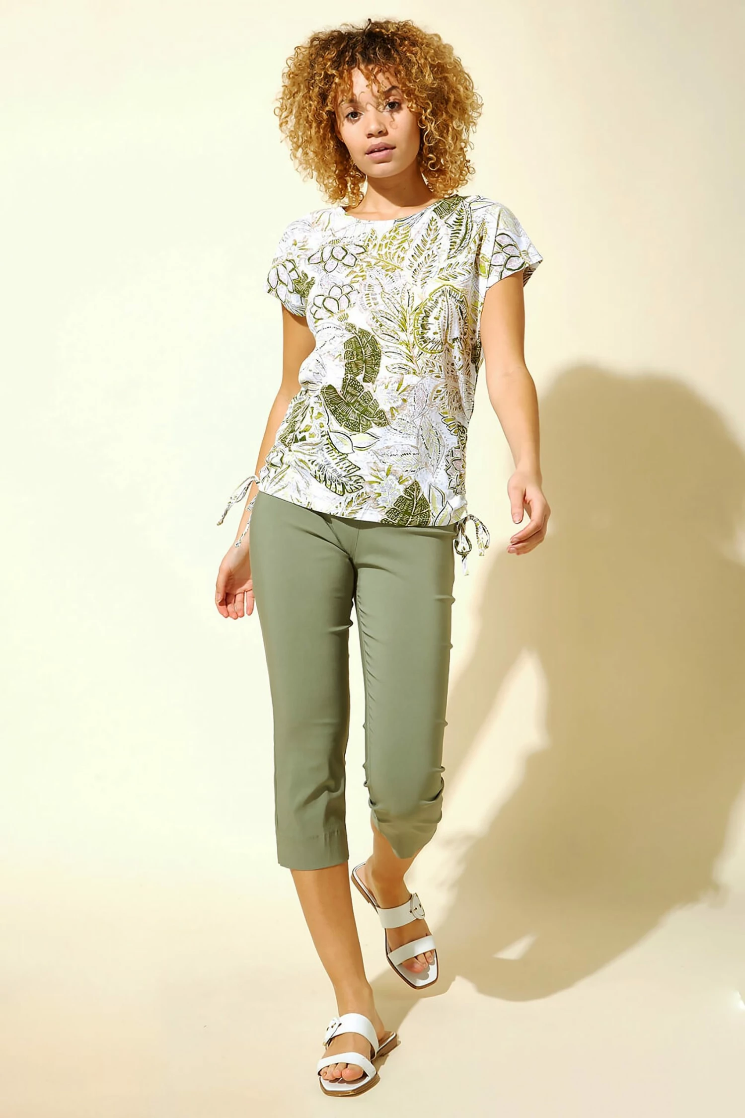 Roman Green Burnout Tropical Print Ruched T-Shirt 5 Roman Green Burnout Tropical Print Ruched T-Shirt - Image 3