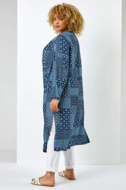 Roman Blue Curve Geo Patchwork Print Longline Kimono 8 Roman Blue Curve Geo Patchwork Print Longline Kimono -Roman Sales Shop unnamed file 12809