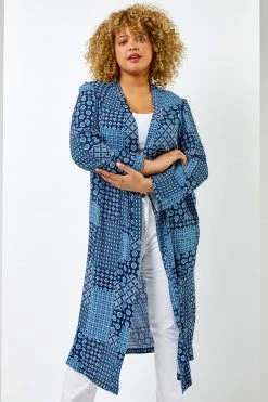Roman Blue Curve Geo Patchwork Print Longline Kimono 9 Roman Blue Curve Geo Patchwork Print Longline Kimono -Roman Sales Shop unnamed file 12810