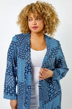 Roman Blue Curve Geo Patchwork Print Longline Kimono 10 Roman Blue Curve Geo Patchwork Print Longline Kimono -Roman Sales Shop unnamed file 12811