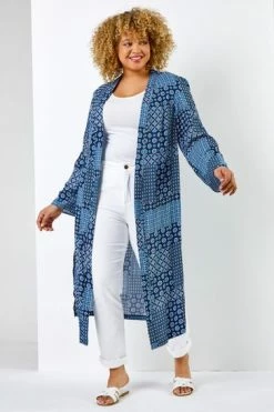 Roman Blue Curve Geo Patchwork Print Longline Kimono 11 Roman Blue Curve Geo Patchwork Print Longline Kimono -Roman Sales Shop unnamed file 12812