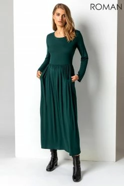 Roman Green Long Sleeve Jersey Maxi Dress