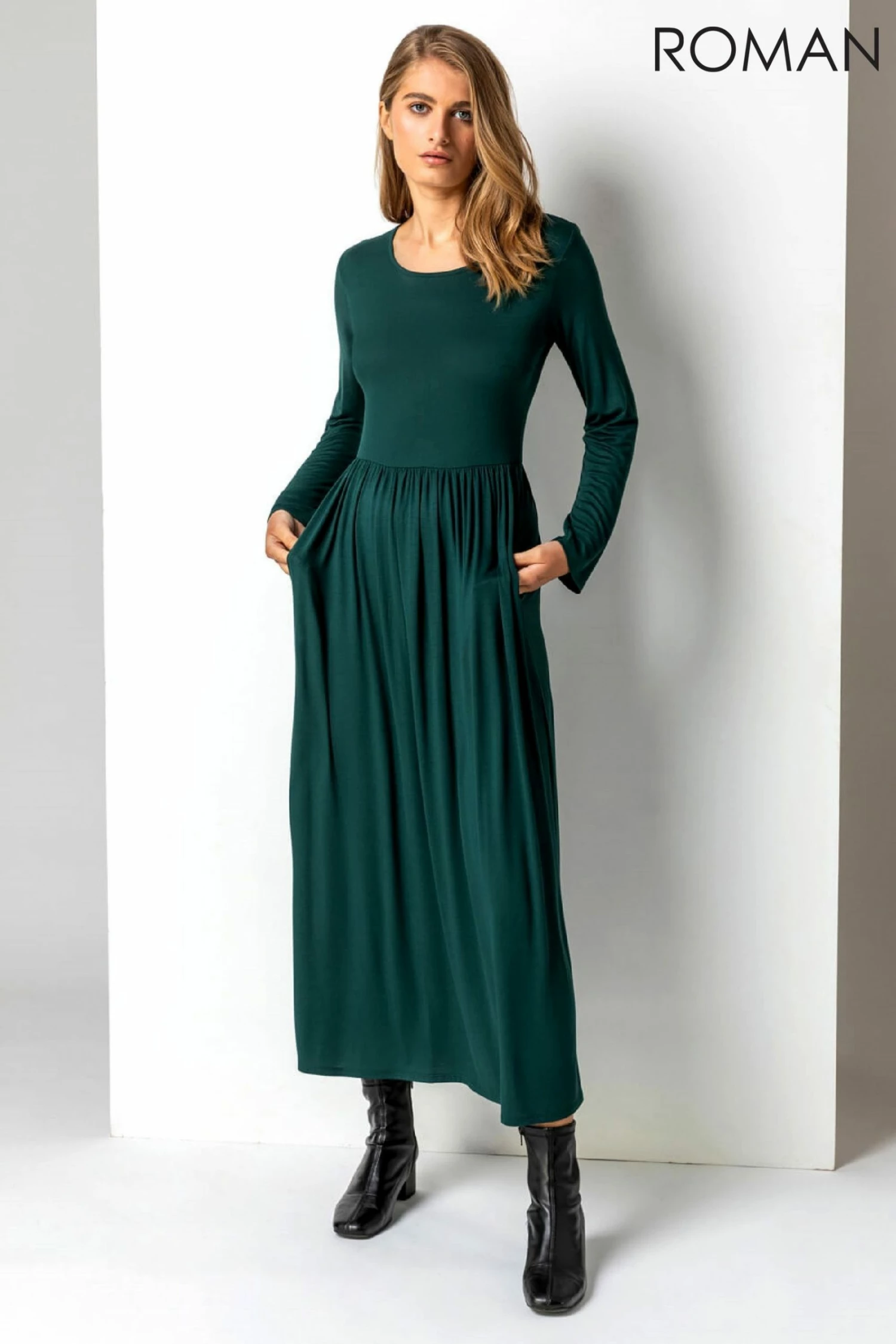 Roman Green Long Sleeve Jersey Maxi Dress 3 Roman Green Long Sleeve Jersey Maxi Dress