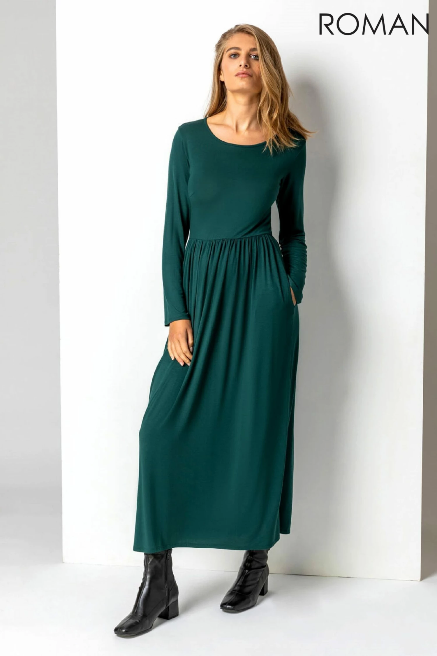 Roman Green Long Sleeve Jersey Maxi Dress 5 Roman Green Long Sleeve Jersey Maxi Dress - Image 3