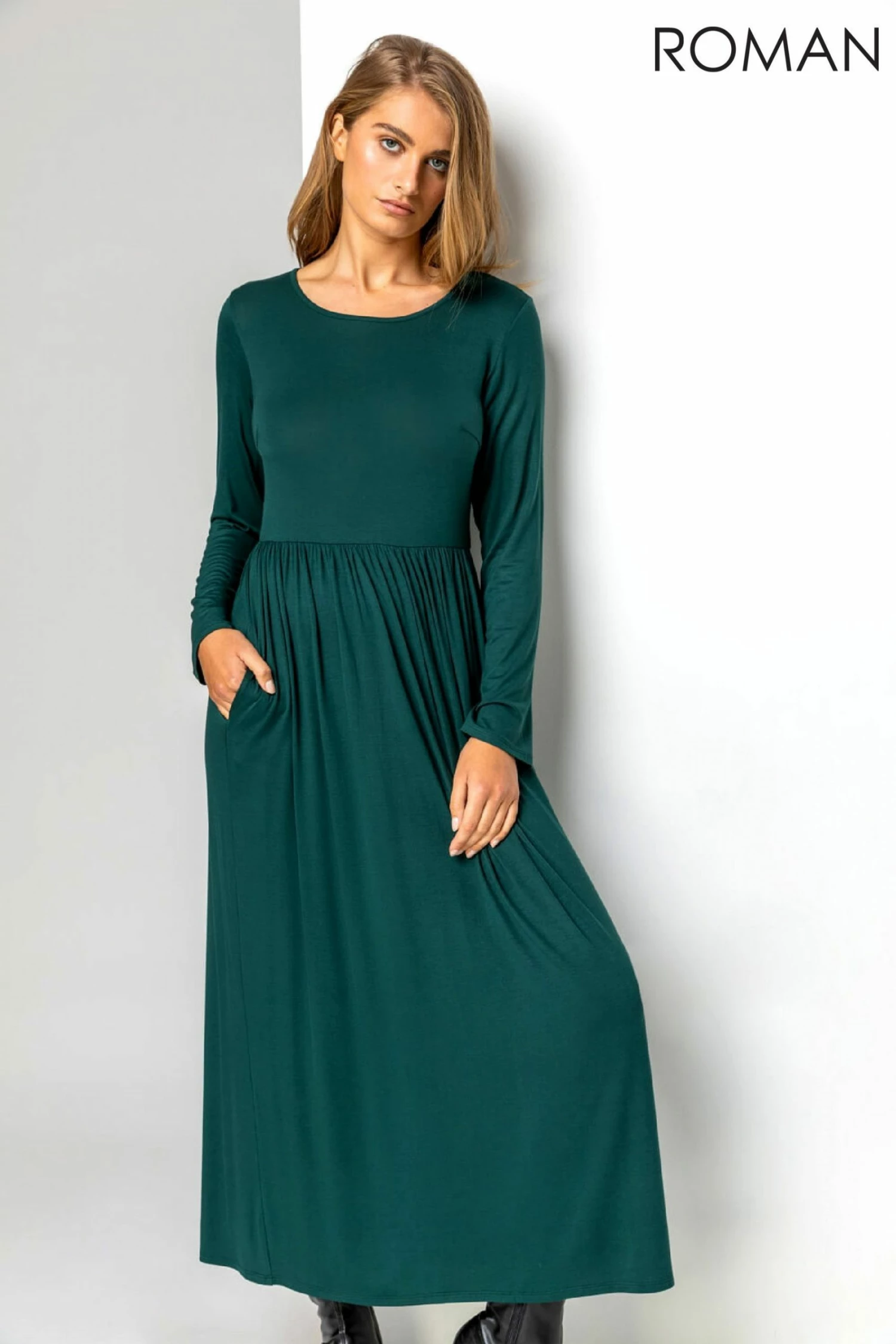 Roman Green Long Sleeve Jersey Maxi Dress 6 Roman Green Long Sleeve Jersey Maxi Dress - Image 4