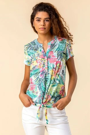 Roman Black Tie Hem Tropical Print Top 7 Roman Black Tie Hem Tropical Print Top - Image 5