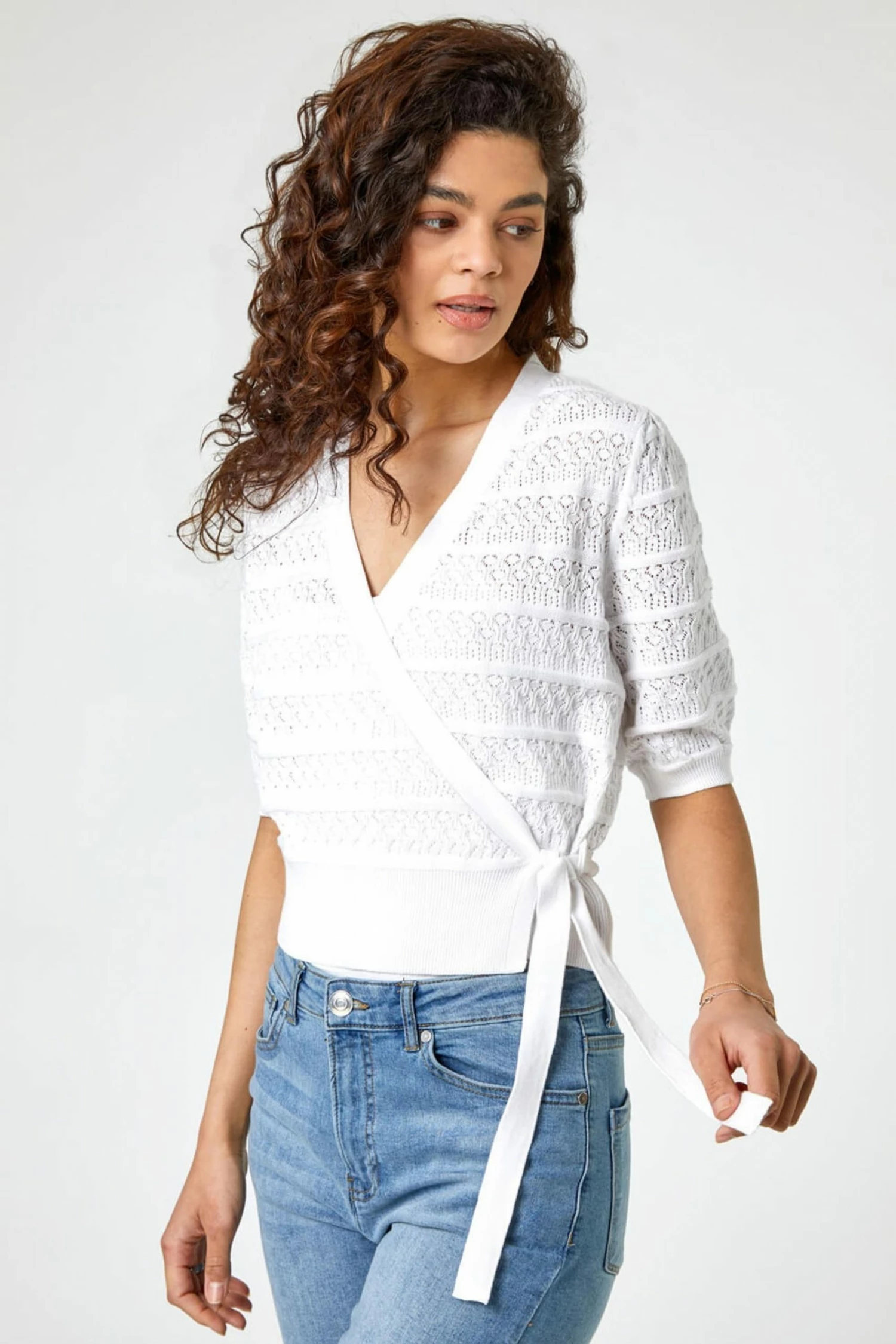 Roman Ivory Wrap Over Tie Detail Cardigan 3 Roman Ivory Wrap Over Tie Detail Cardigan