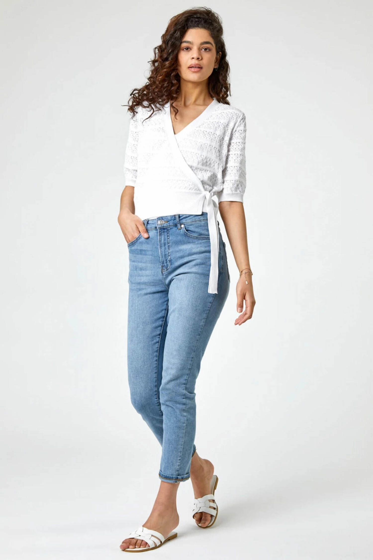 Roman Ivory Wrap Over Tie Detail Cardigan 4 Roman Ivory Wrap Over Tie Detail Cardigan - Image 2