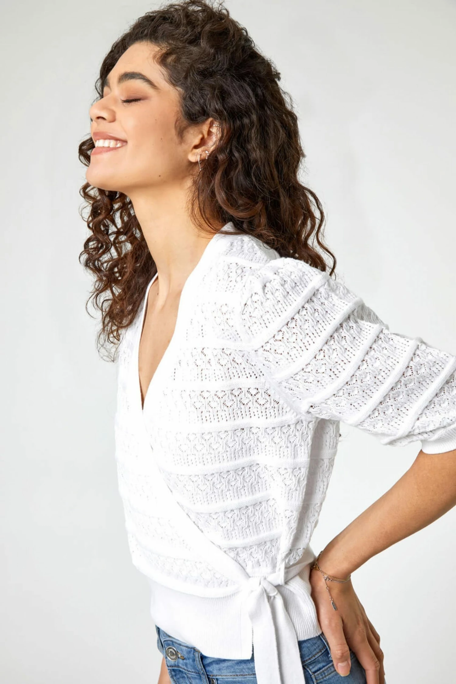 Roman Ivory Wrap Over Tie Detail Cardigan 6 Roman Ivory Wrap Over Tie Detail Cardigan - Image 4