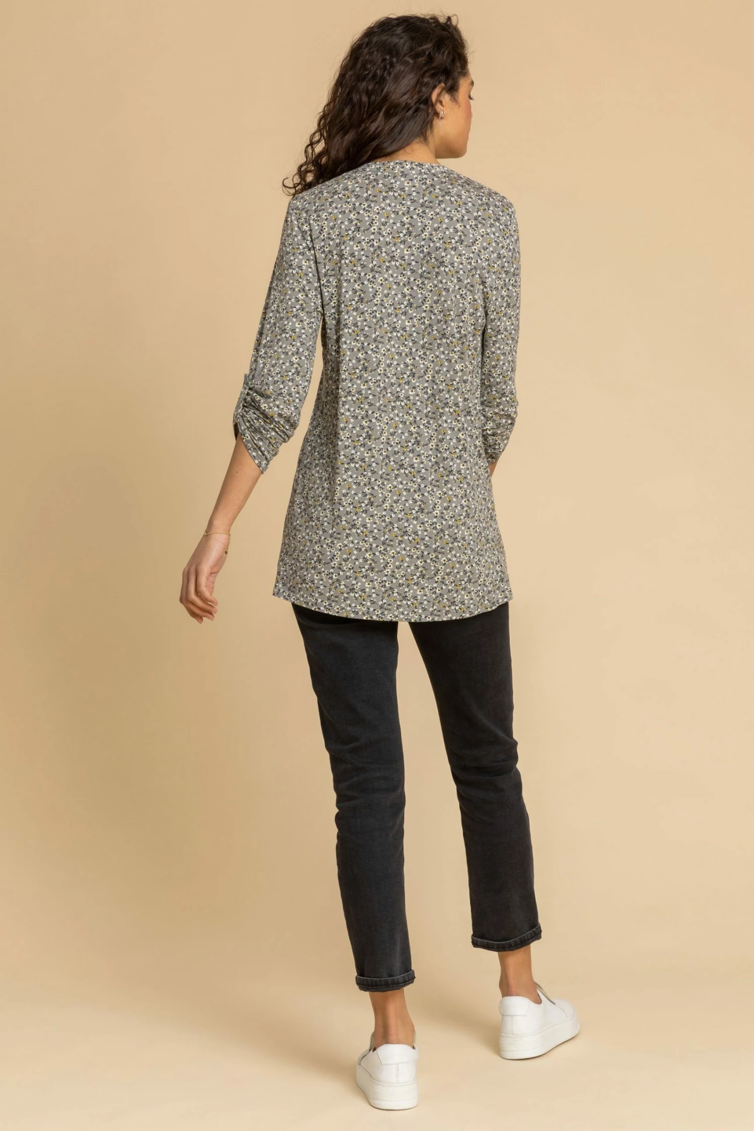 Roman Green Ditsy Floral Print Pintuck Jersey Shirt 4 Roman Green Ditsy Floral Print Pintuck Jersey Shirt - Image 2