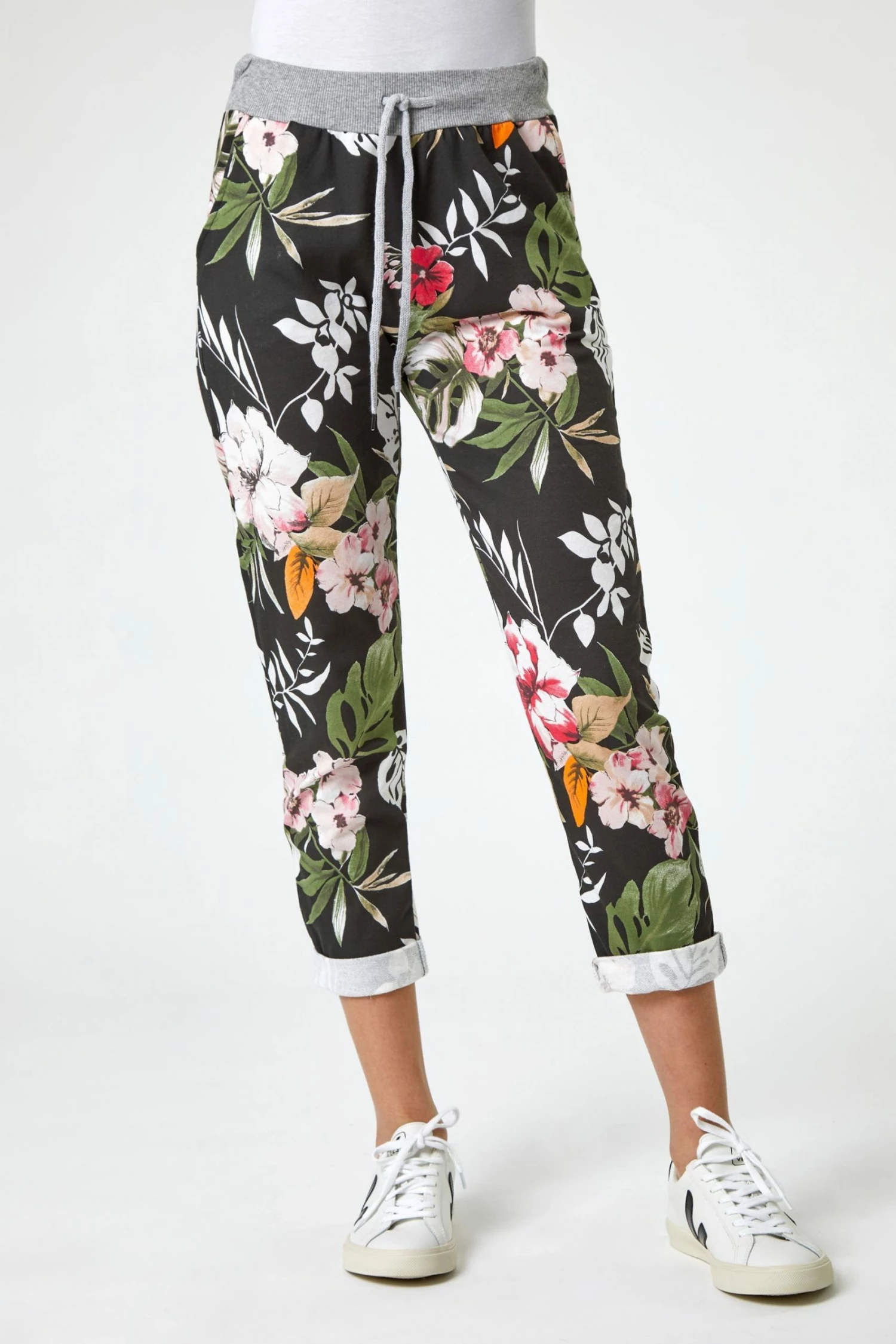 Roman Black Floral Print Roll Hem Lounge Jogger 3 Roman Black Floral Print Roll Hem Lounge Jogger