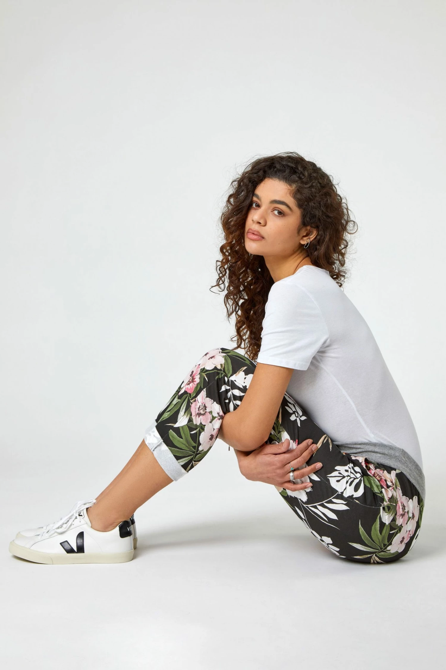 Roman Black Floral Print Roll Hem Lounge Jogger 5 Roman Black Floral Print Roll Hem Lounge Jogger - Image 3