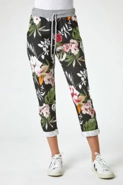 Roman Black Floral Print Roll Hem Lounge Jogger 13 Roman Black Floral Print Roll Hem Lounge Jogger -Roman Sales Shop unnamed file 12868