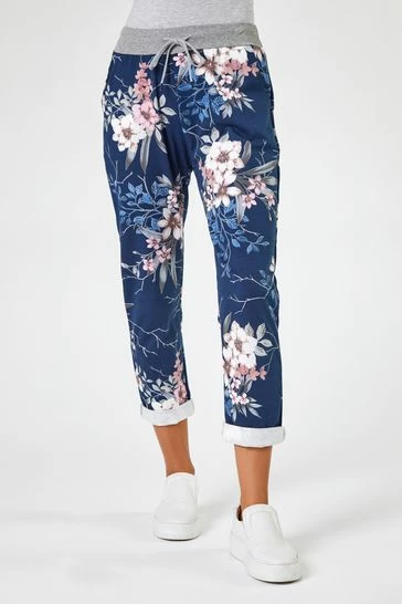 Roman Black Floral Print Roll Hem Lounge Jogger 9 Roman Black Floral Print Roll Hem Lounge Jogger - Image 7