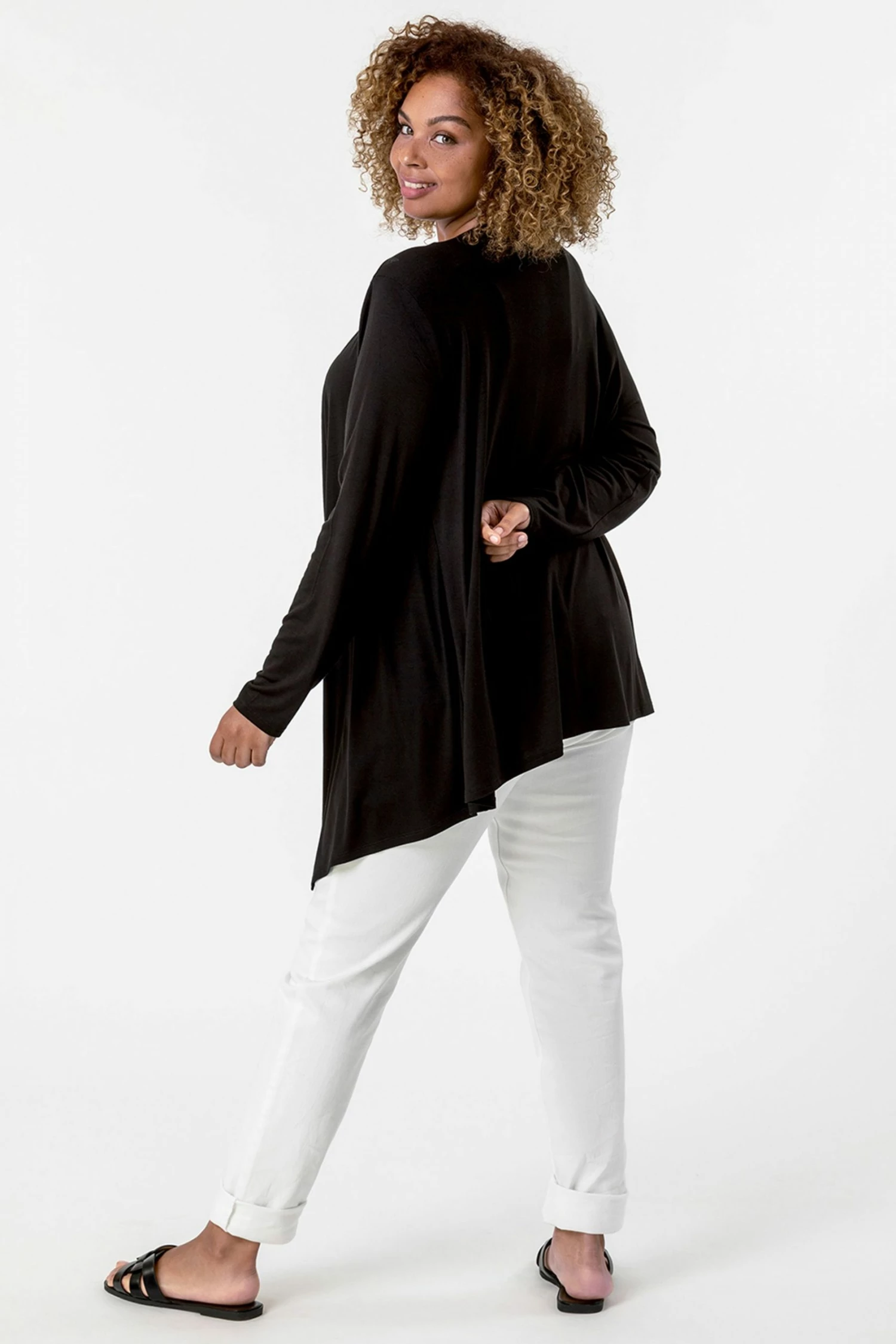 Roman Black Curve Waterfall Front Jersey Cardigan 4 Roman Black Curve Waterfall Front Jersey Cardigan - Image 2