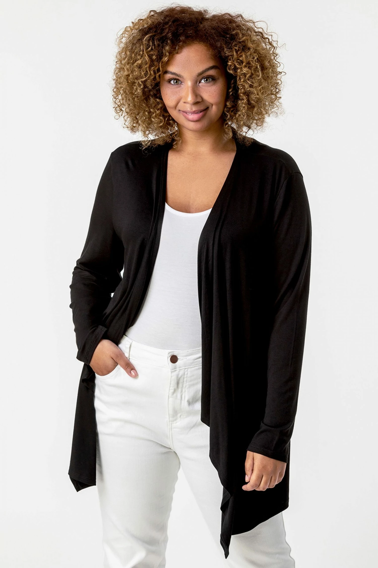 Roman Black Curve Waterfall Front Jersey Cardigan 5 Roman Black Curve Waterfall Front Jersey Cardigan - Image 3
