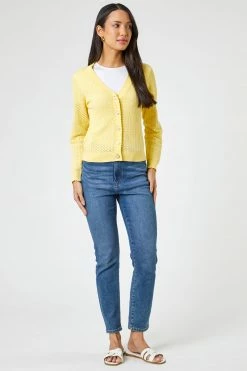 Roman Yellow Textured V-Neck Button Detail Cardigan 10 Roman Yellow Textured V-Neck Button Detail Cardigan -Roman Sales Shop unnamed file 12889