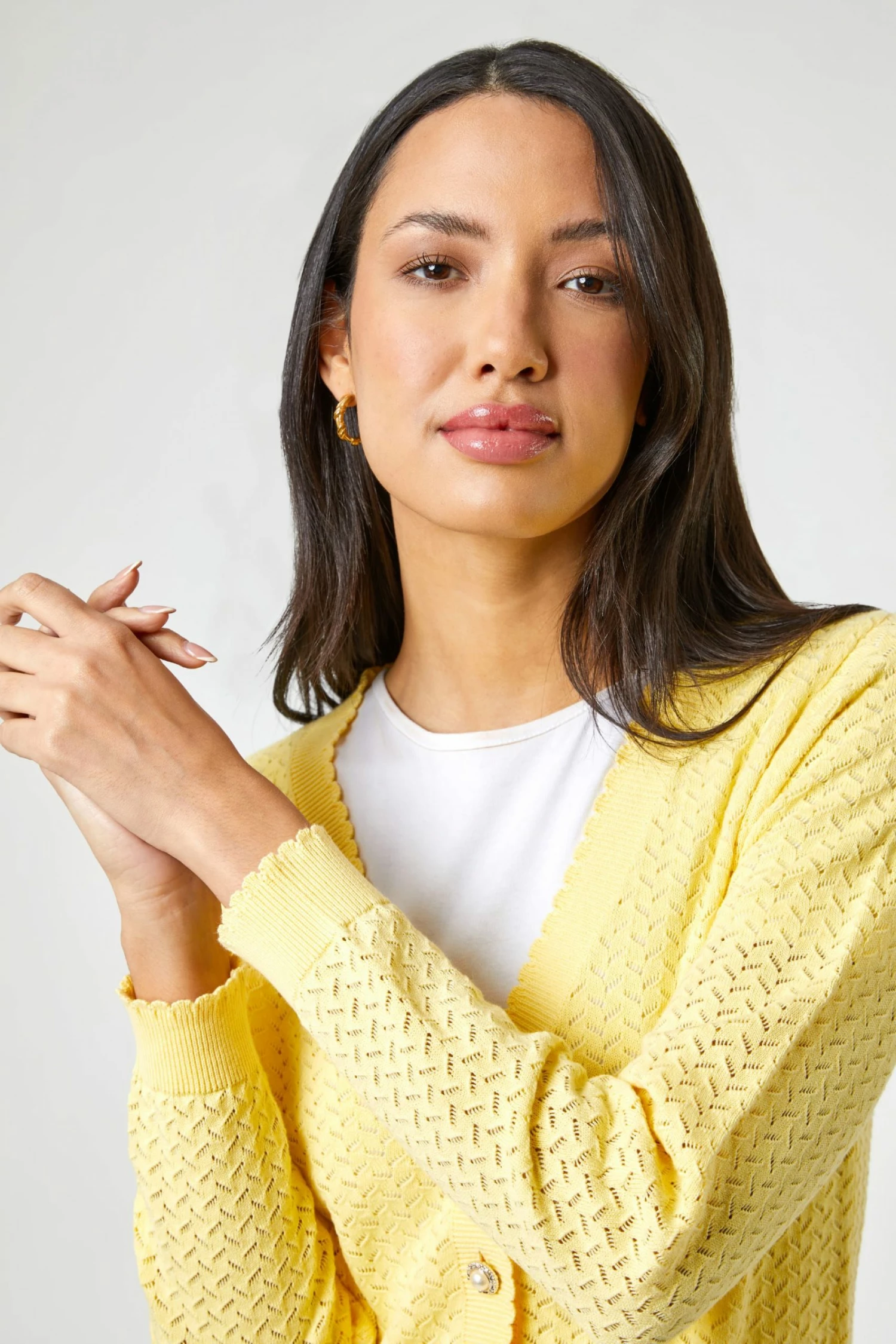Roman Yellow Textured V-Neck Button Detail Cardigan 7 Roman Yellow Textured V-Neck Button Detail Cardigan - Image 5