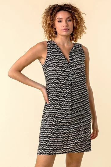 Roman Black Notch Neck Printed Shift Dress 7 Roman Black Notch Neck Printed Shift Dress - Image 5