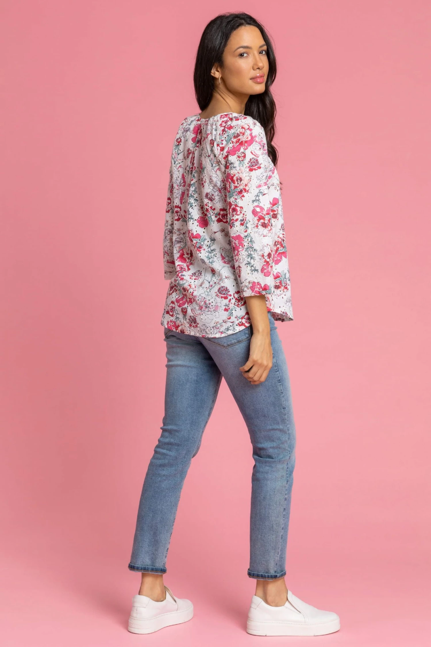 Roman Pink Broderie Floral Print Button Top 5 Roman Pink Broderie Floral Print Button Top - Image 3