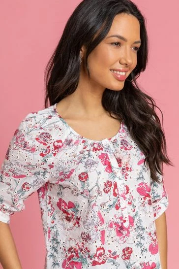 Roman Pink Broderie Floral Print Button Top 7 Roman Pink Broderie Floral Print Button Top - Image 5