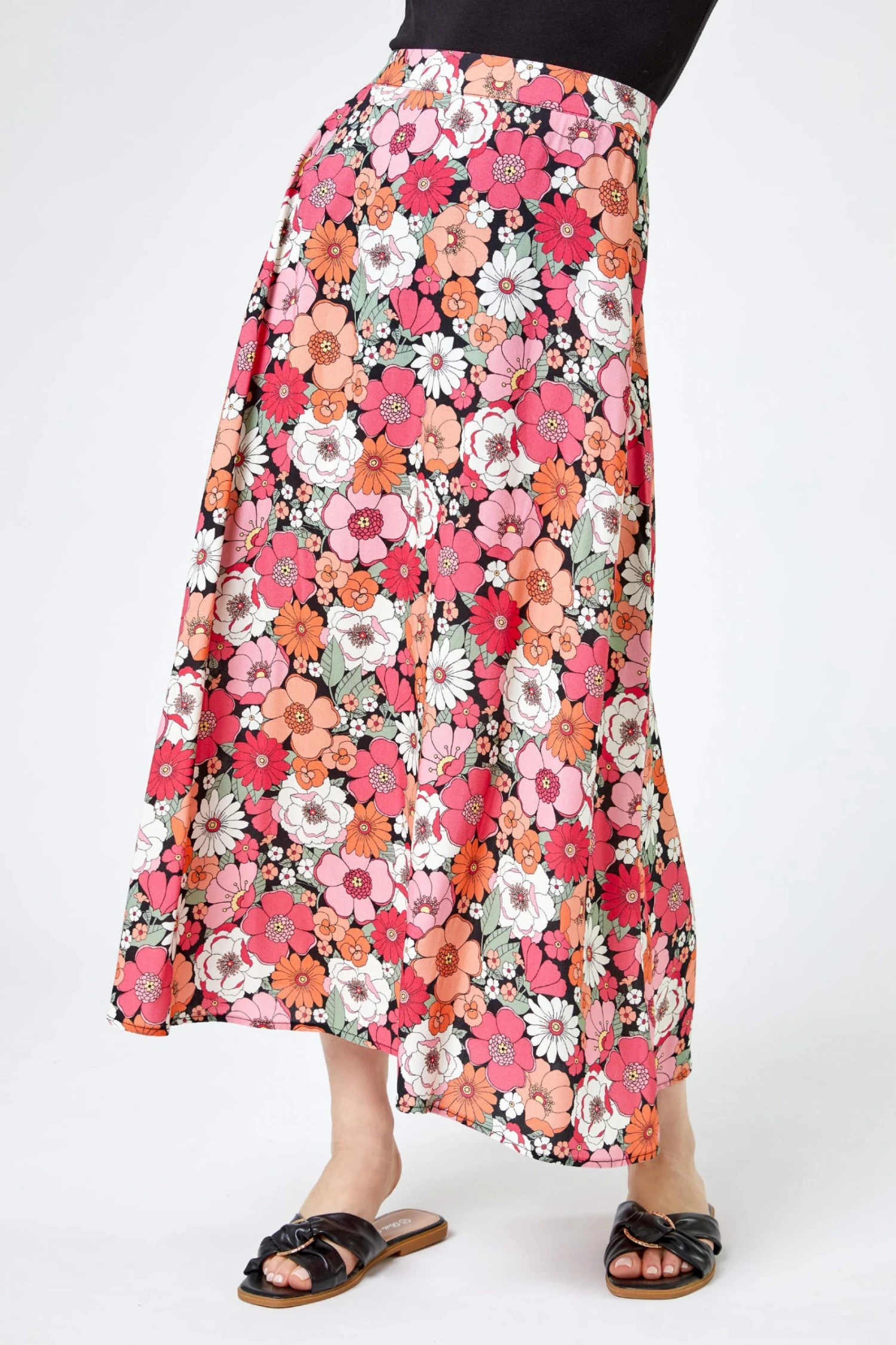 Roman Pink Petite Floral Print A-Line Skirt 3 Roman Pink Petite Floral Print A-Line Skirt