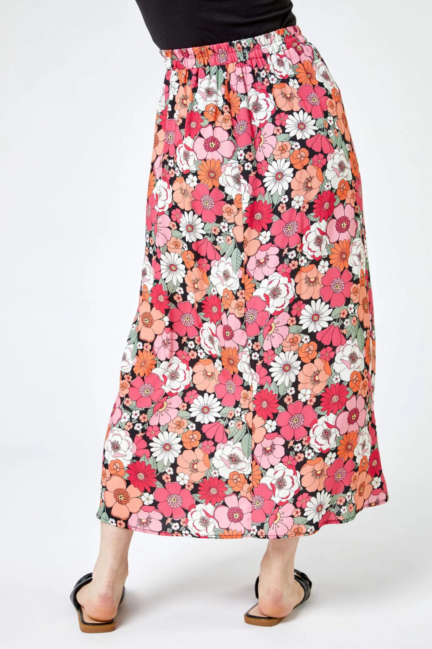 Roman Pink Petite Floral Print A-Line Skirt 4 Roman Pink Petite Floral Print A-Line Skirt - Image 2