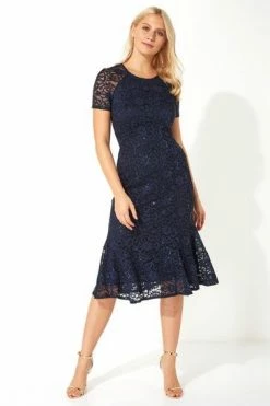 Roman Navy Metallic Lace Sequin Midi Dress -Roman Sales Shop unnamed file 1293