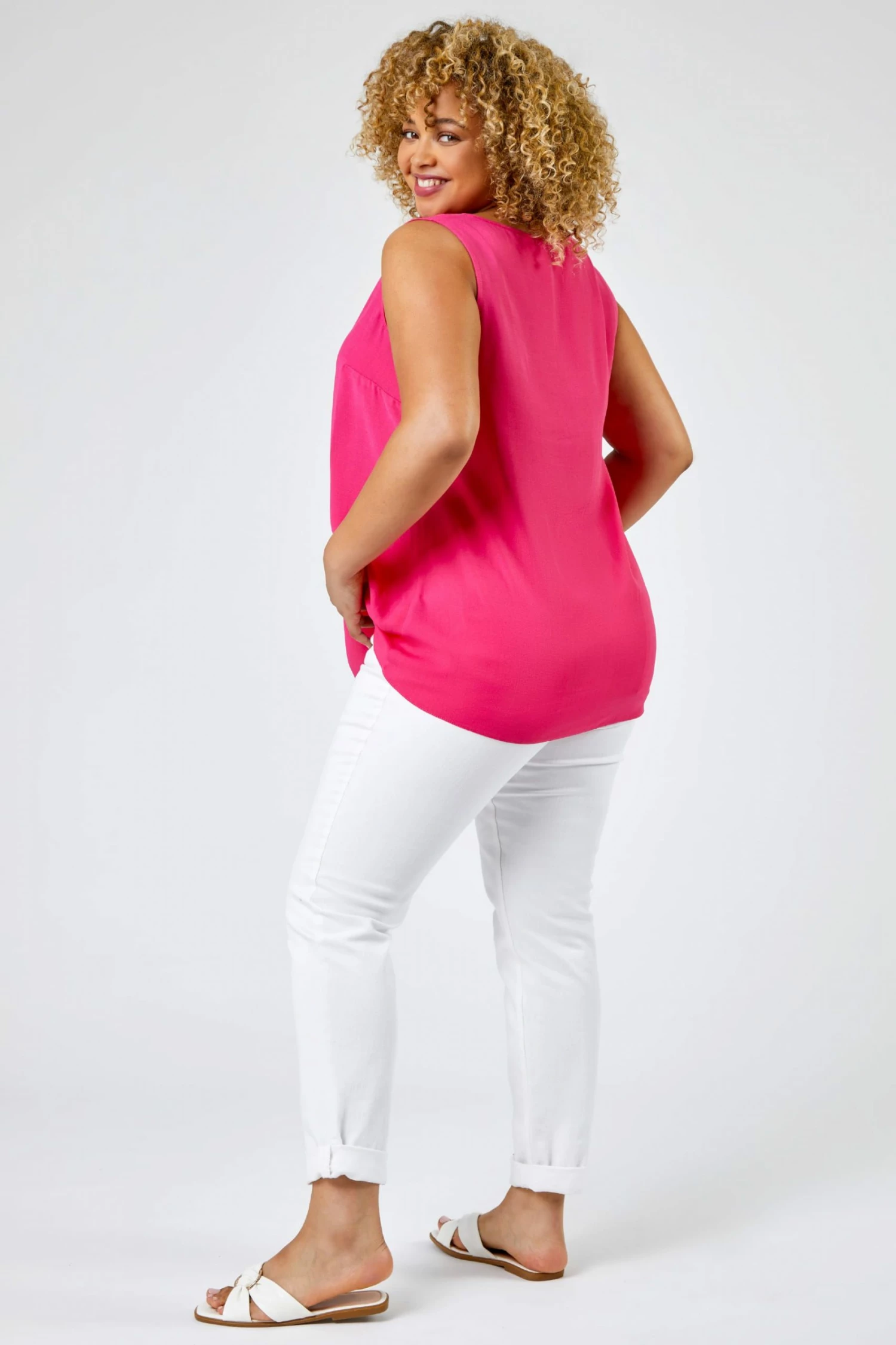 Roman Pink Curve V-Neck Pleat Tank Top 4 Roman Pink Curve V-Neck Pleat Tank Top - Image 2