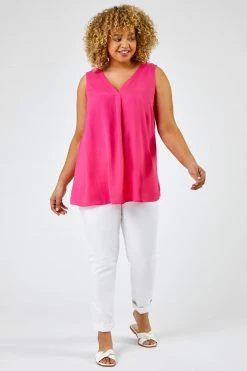 Roman Pink Curve V-Neck Pleat Tank Top 10 Roman Pink Curve V-Neck Pleat Tank Top -Roman Sales Shop unnamed file 12934