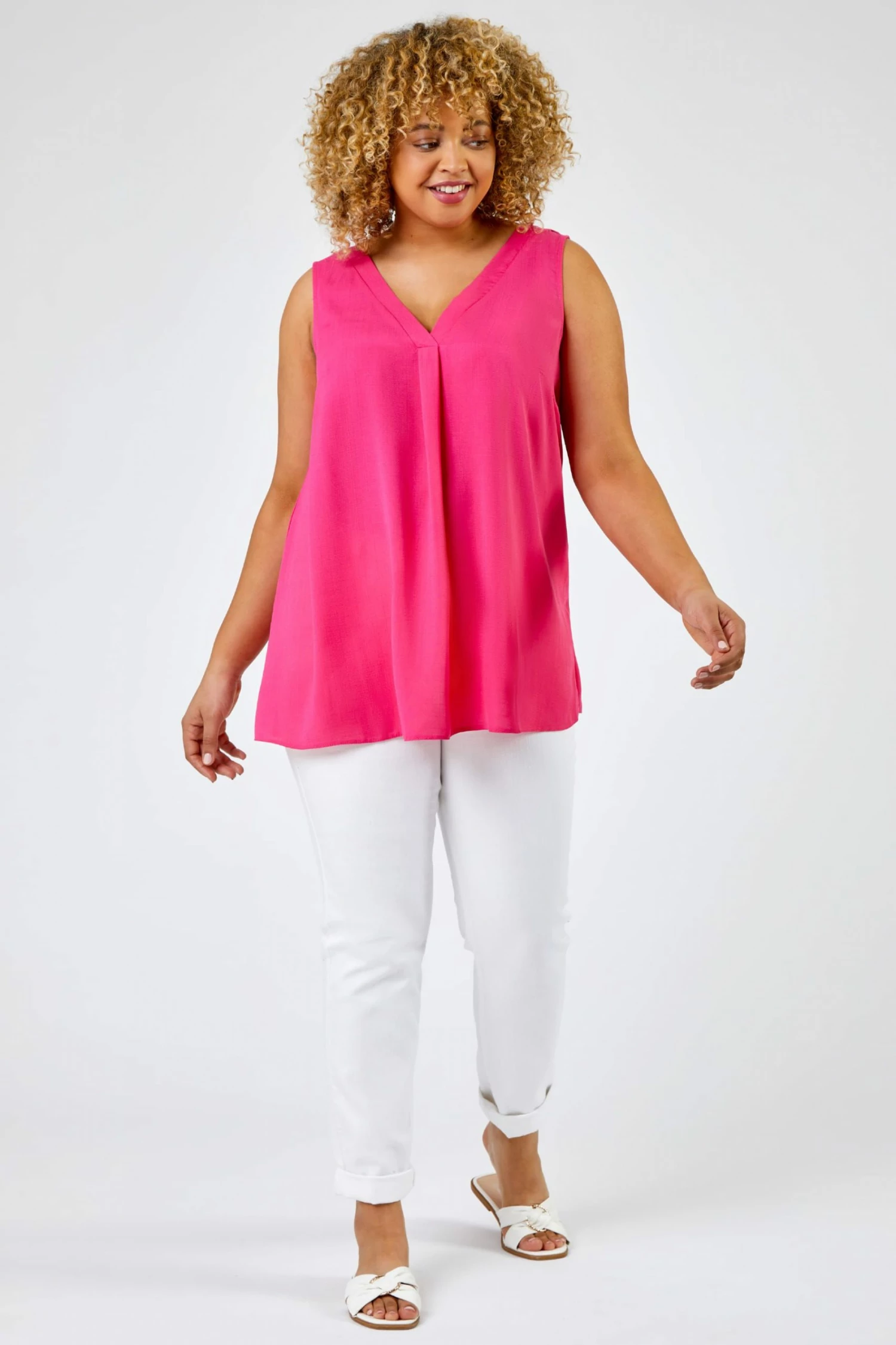 Roman Pink Curve V-Neck Pleat Tank Top 5 Roman Pink Curve V-Neck Pleat Tank Top - Image 3