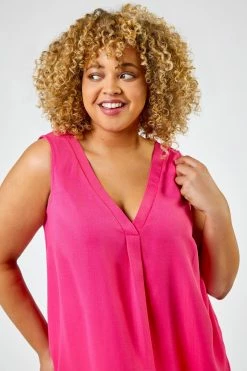 Roman Pink Curve V-Neck Pleat Tank Top 11 Roman Pink Curve V-Neck Pleat Tank Top -Roman Sales Shop unnamed file 12935